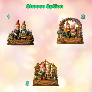 Personalized Growing Old Together Figurine Wooden Block, Custom Couple Photo Garden Gnome, Anniversary Gift for Husband Wife