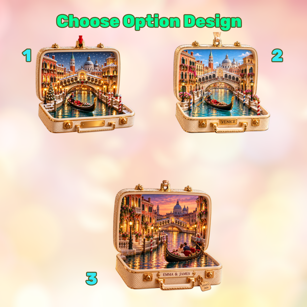 Christmas in Venice Personalized 3D Ornament – Custom Name Italy Travel Keepsake for Venice Lovers & Travelers