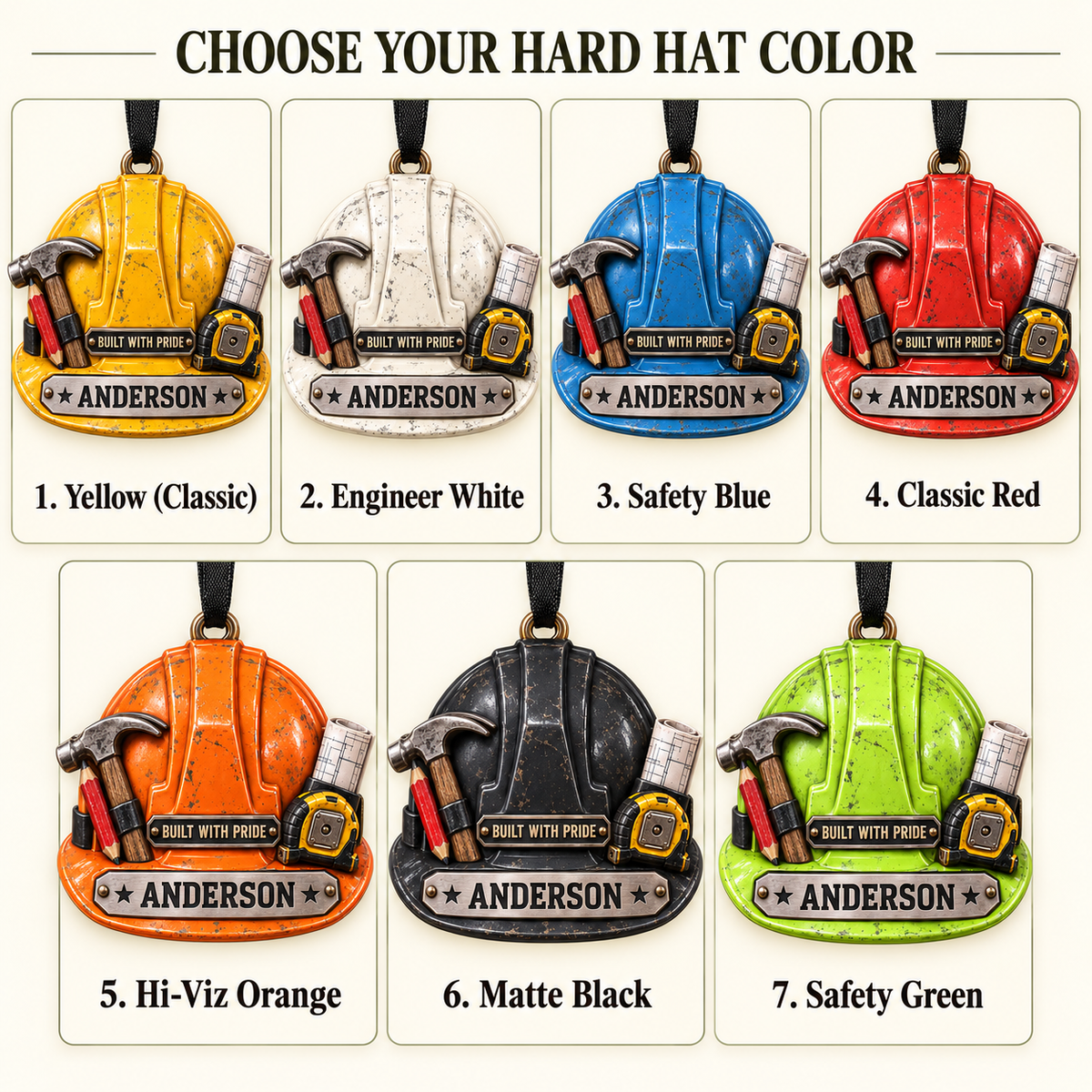 Personalized Builder Hard Hat Christmas Ornament - Custom Name Construction Worker Decor