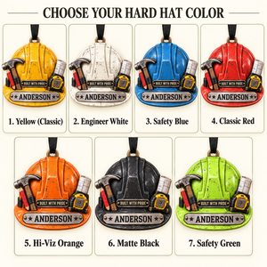 Personalized Builder Hard Hat Christmas Ornament - Custom Name Construction Worker Decor