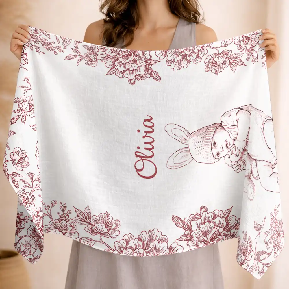 Custom Photo Pencil Sketch Mom Grandma And Kid - Personalized Lightweight Soft Shawl