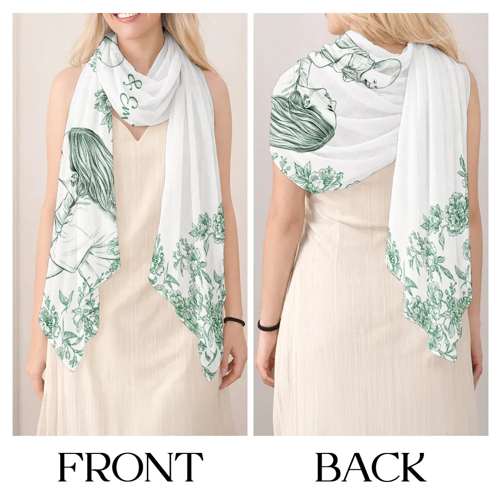 Custom Photo Pencil Sketch Mom Grandma And Kid - Personalized Lightweight Soft Shawl