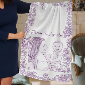 Custom Photo Pencil Sketch Mom Grandma And Kid - Personalized Lightweight Soft Shawl