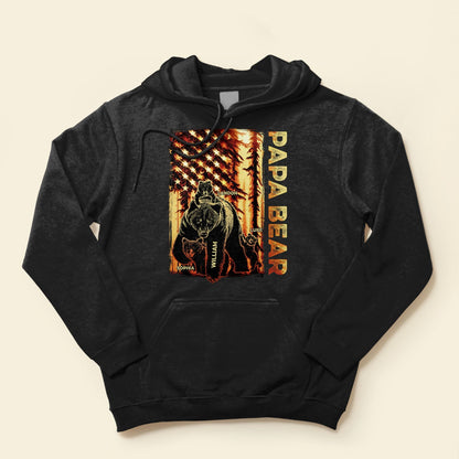 Papa Bear Forest Us Flag - Personalized Shirt, Gift for Father, Grandpa, Father's Day