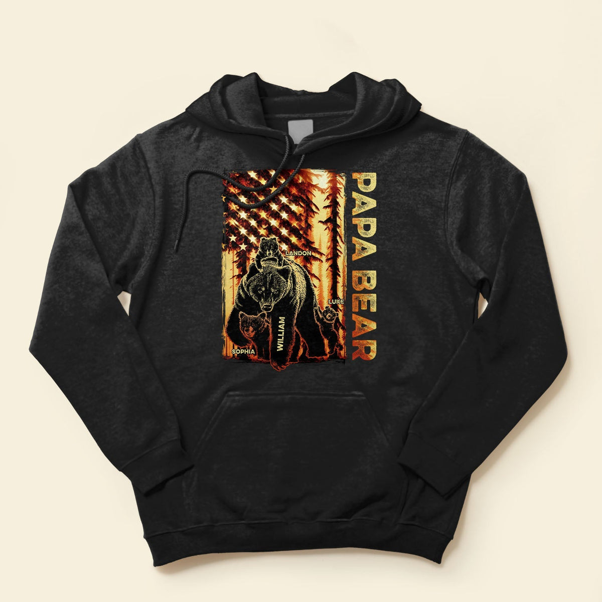 Papa Bear Forest Us Flag - Personalized Shirt, Gift for Father, Grandpa, Father's Day