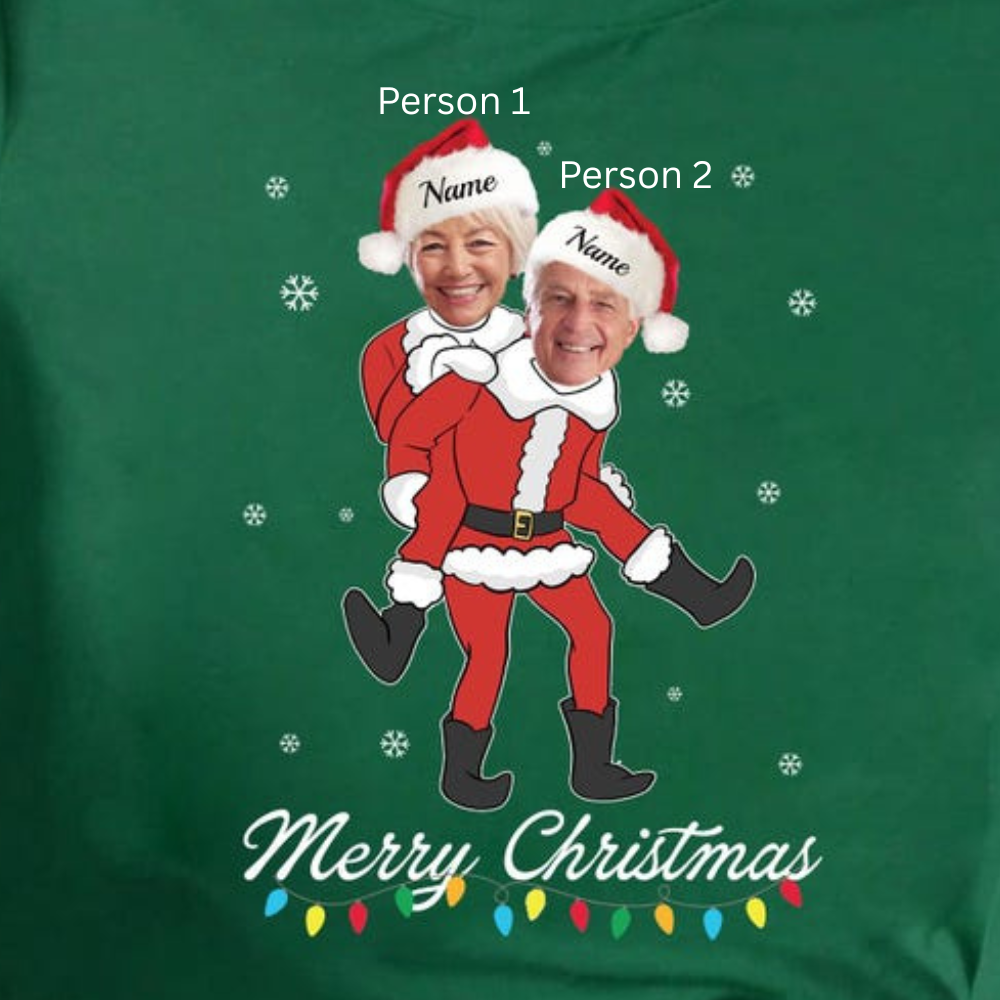 Personalized Christmas Face Photo Couple Shirt, Matching Couple Elf Christmas T-Shirt, Custom Face Elf Shirt, Merry Christmas Photo Shirt