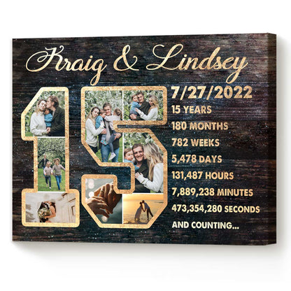 Personalized 15 Year Anniversary Photo Collage Canvas, 15th Wedding Anniversary Gift, 15 Year Wedding Anniversary Gift