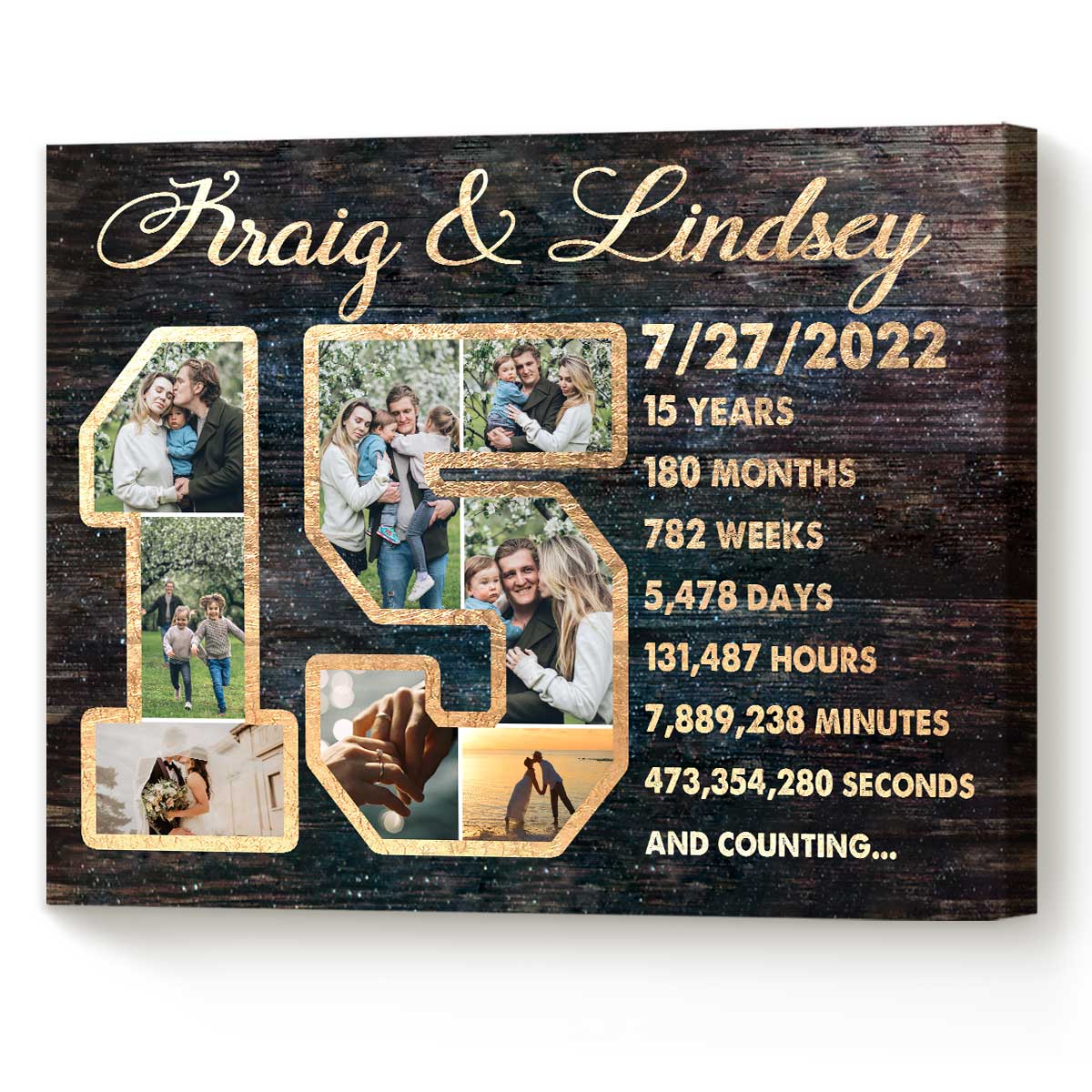 Personalized 15 Year Anniversary Photo Collage Canvas, 15th Wedding Anniversary Gift, 15 Year Wedding Anniversary Gift