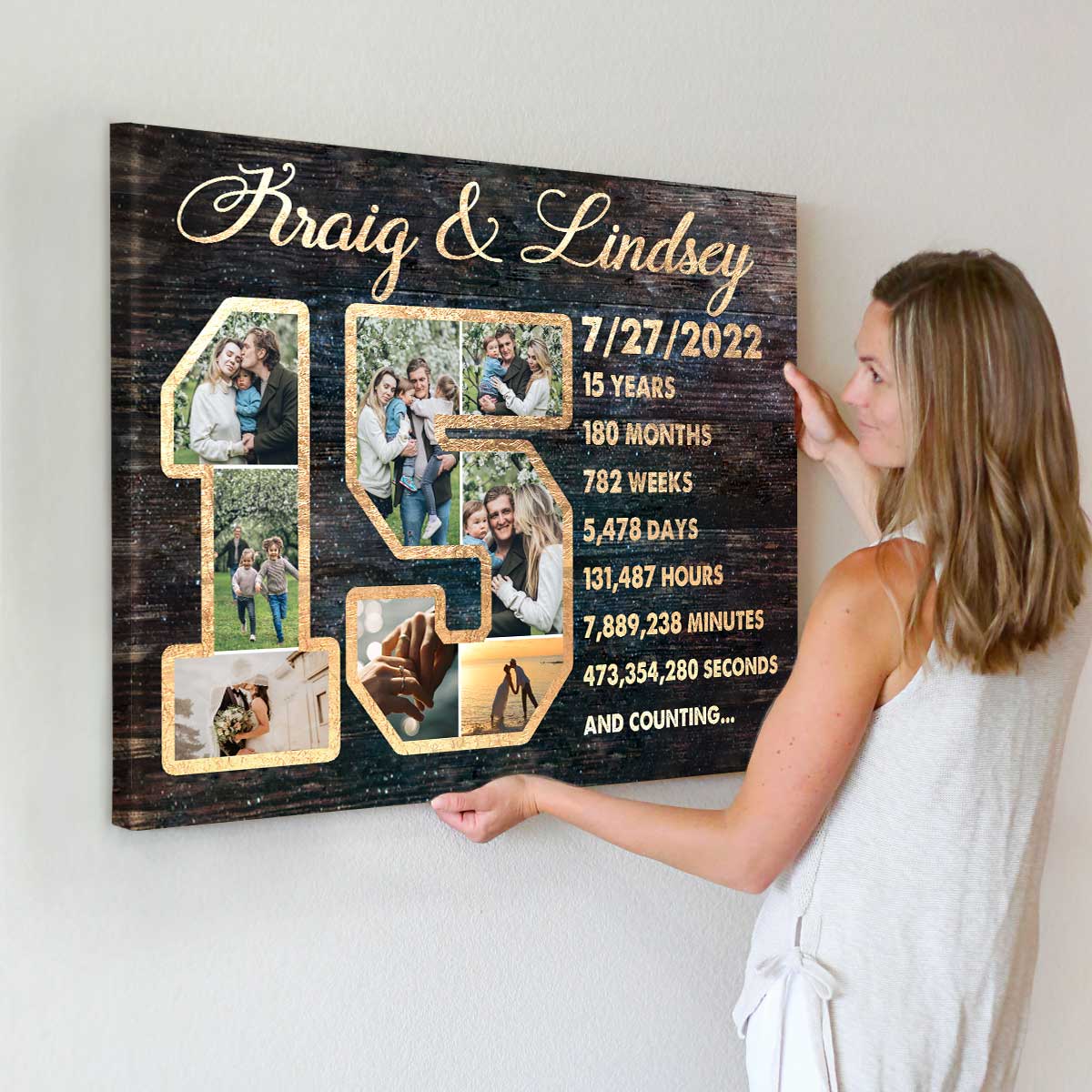 Personalized 15 Year Anniversary Photo Collage Canvas, 15th Wedding Anniversary Gift, 15 Year Wedding Anniversary Gift