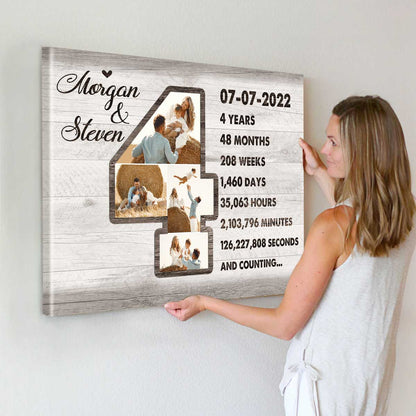 Personalized 4th Anniversary Photo Collage Wall Art, 4th Anniversary Gifts, 4 Year Anniversary Gift For Him For Her