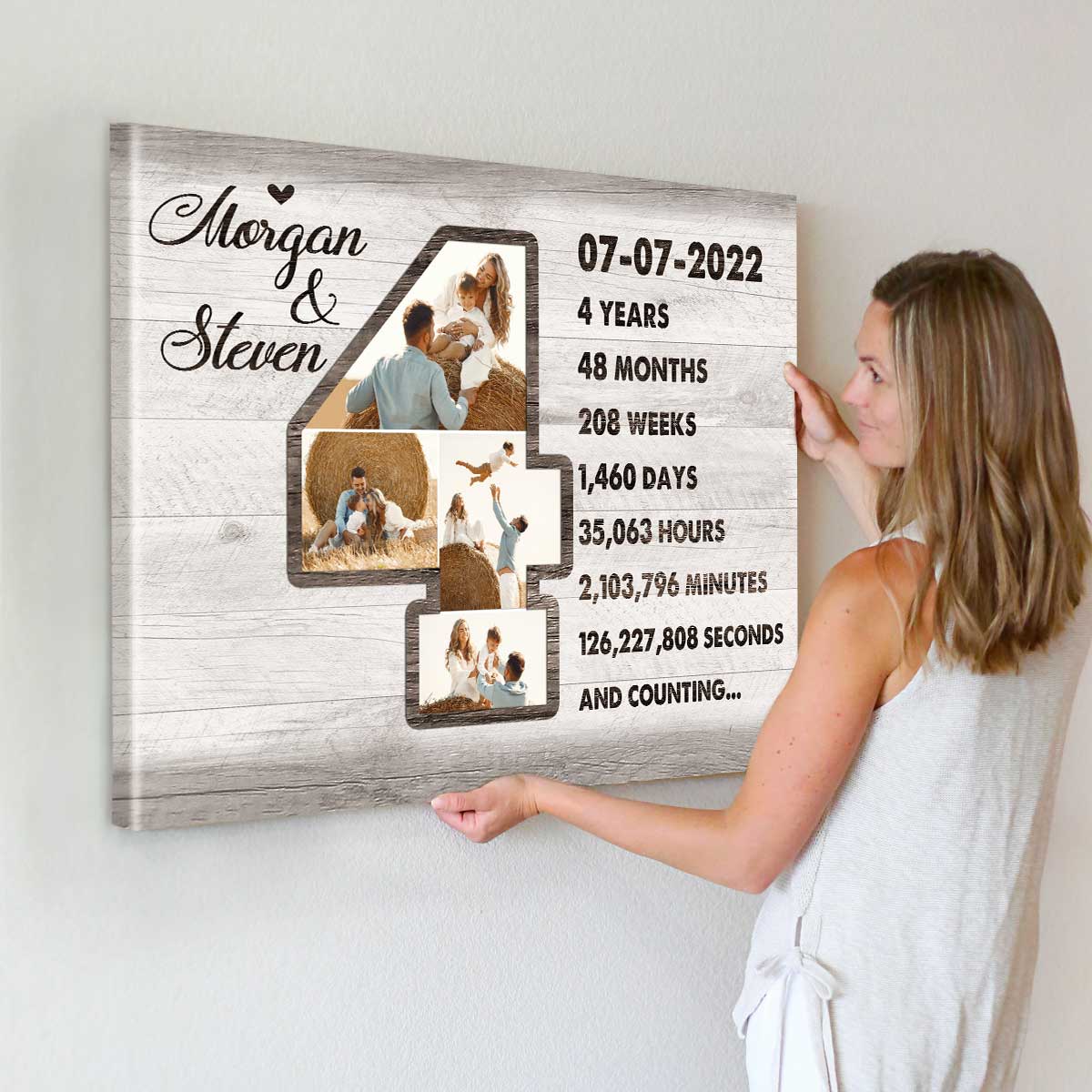 Personalized 4th Anniversary Photo Collage Wall Art, 4th Anniversary Gifts, 4 Year Anniversary Gift For Him For Her