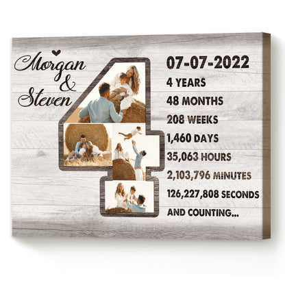 Personalized 4th Anniversary Photo Collage Wall Art, 4th Anniversary Gifts, 4 Year Anniversary Gift For Him For Her