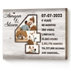 Personalized 4th Anniversary Photo Collage Wall Art, 4th Anniversary Gifts, 4 Year Anniversary Gift For Him For Her