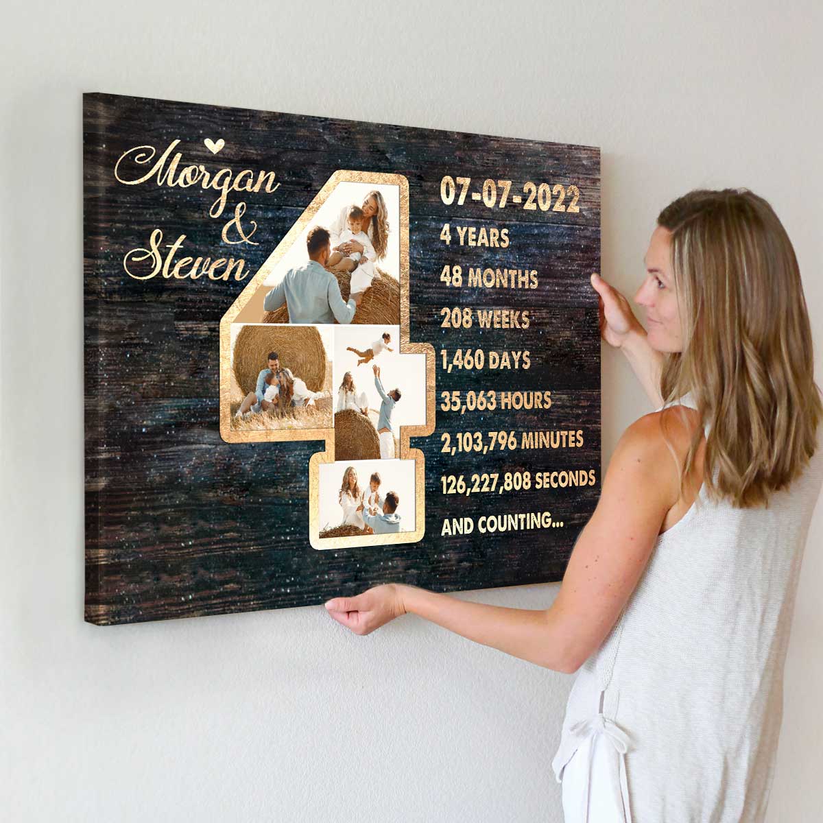 Personalized 4th Anniversary Photo Collage Wall Art, 4th Anniversary Gifts, 4 Year Anniversary Gift For Him For Her