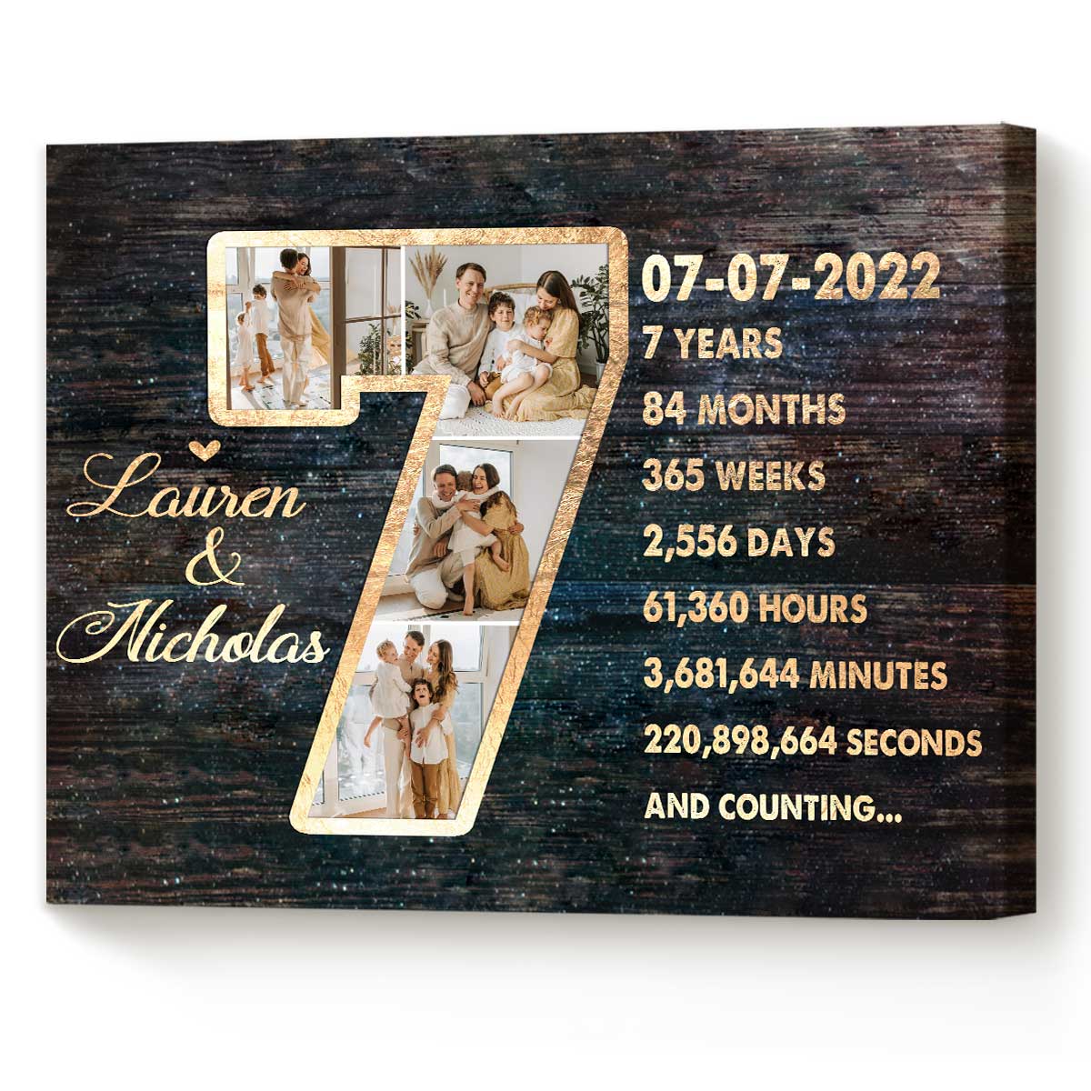 Personalized 7 Year Anniversary Photo Collage Canvas , Copper Anniversary Gifts For Him, 7 Year Wedding Anniversary Gifts
