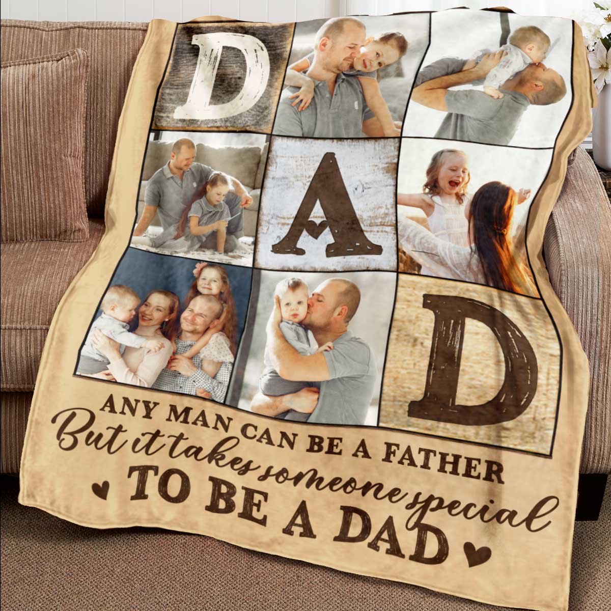 Father's Day Blanket, Personalized Dad Photo Collage Blanket, Father's Day Gifts Personalized, Dad Photo Blanket Gift, Birthday Gift For Dad