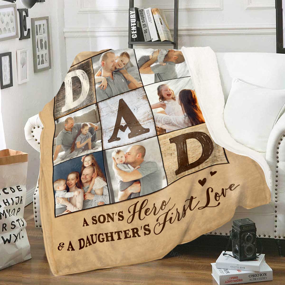 Father's Day Blanket, Personalized Dad Photo Collage Blanket, Father's Day Gifts Personalized, Dad Photo Blanket Gift, Birthday Gift For Dad