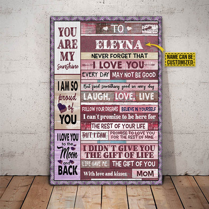 So Proud Of You Personalized Mom To Daughter Pink Pallet You Are My Sunshine Custom Canvas