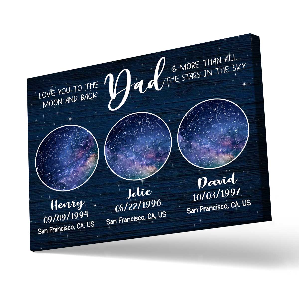Personalized Star Map Canvas for Dad, Fathers Day Gift From Daughter Son, Custom Names And Birthday Night Sky Fathers Day Gift