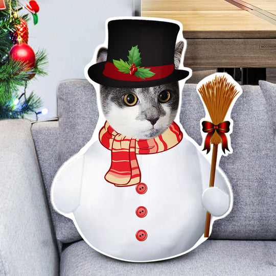 Custom Santa Snowman Custom Photo Dog Cat Personalized Custom Shape Pillow with Your Dog Cat Face Photo for Christmas Pet Lovers Gift