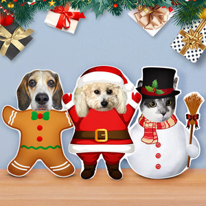 Custom Santa Snowman Custom Photo Dog Cat Personalized Custom Shape Pillow with Your Dog Cat Face Photo for Christmas Pet Lovers Gift