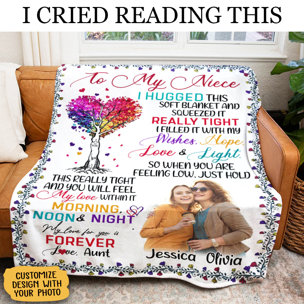 Personalized Gift For Niece Blanket, to My Niece I Hugged This Soft Blanket Colorful Tree