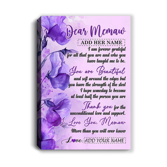 Personalized To My Memaw Gifts From Granddaughter Grandson Canvas Flower You Are Beautiful Gifts For Memaw Mothers Day Birthday Christmas Custom Print Framed Canvas
