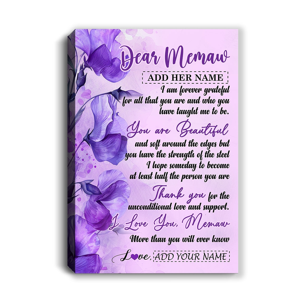 Personalized To My Memaw Gifts From Granddaughter Grandson Canvas Flower You Are Beautiful Gifts For Memaw Mothers Day Birthday Christmas Custom Print Framed Canvas