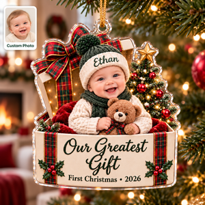 Personalized Baby’s First Christmas Ornament 2026 – Custom Name Acrylic Keepsake, Our Greatest Gift, Christmas Gift for New Parents