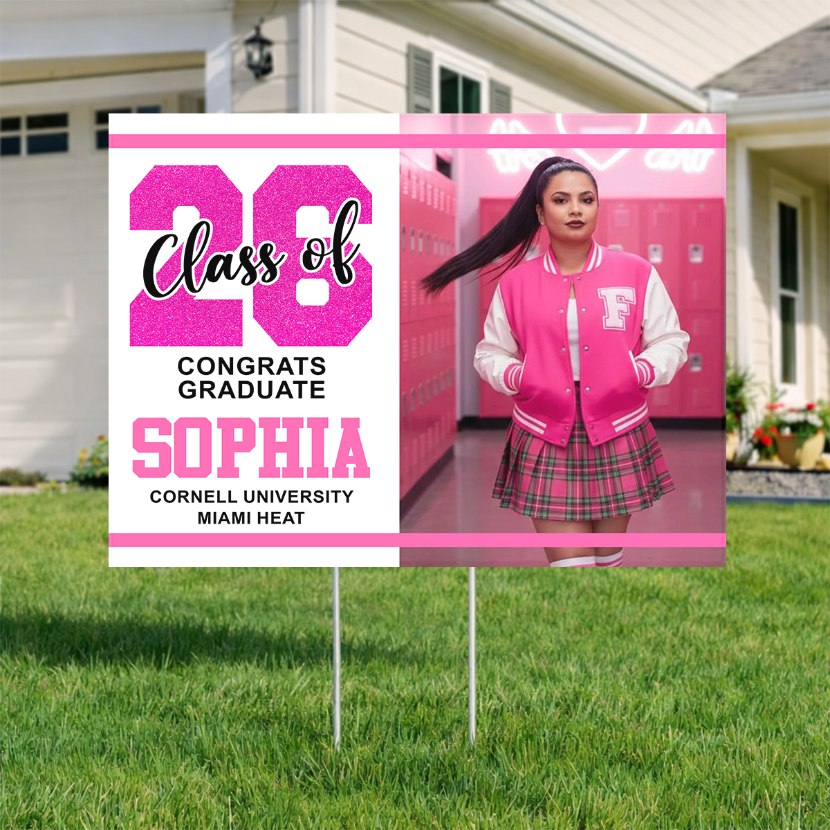 Glitter Class of 2026 Congrats Graduation Yard Sign Pink.png