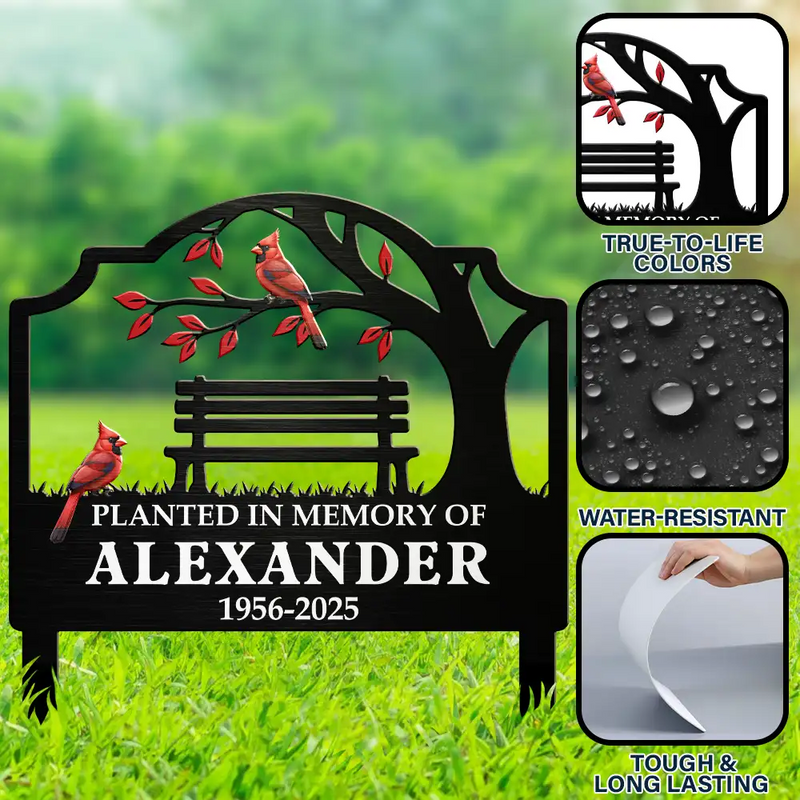 Planted In Memory Of Personalised Cardinal Bird Theme Garden Stake with Text Name and Year Garden Decoration Memorial Gift for Loss of Family Friends
