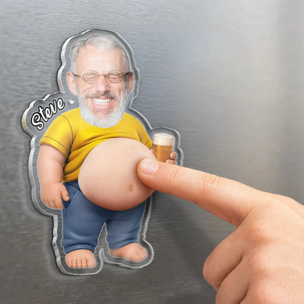 Custom Photo Poke Dad Bod Belly - Personalized Squishy Acrylic Fridge Magnet