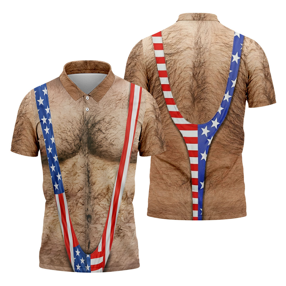 Hairy Body Funny Custom Shirt Patriotic Golf Shirt, 250th Anniversary 4th Of July Golf Shirts For Men