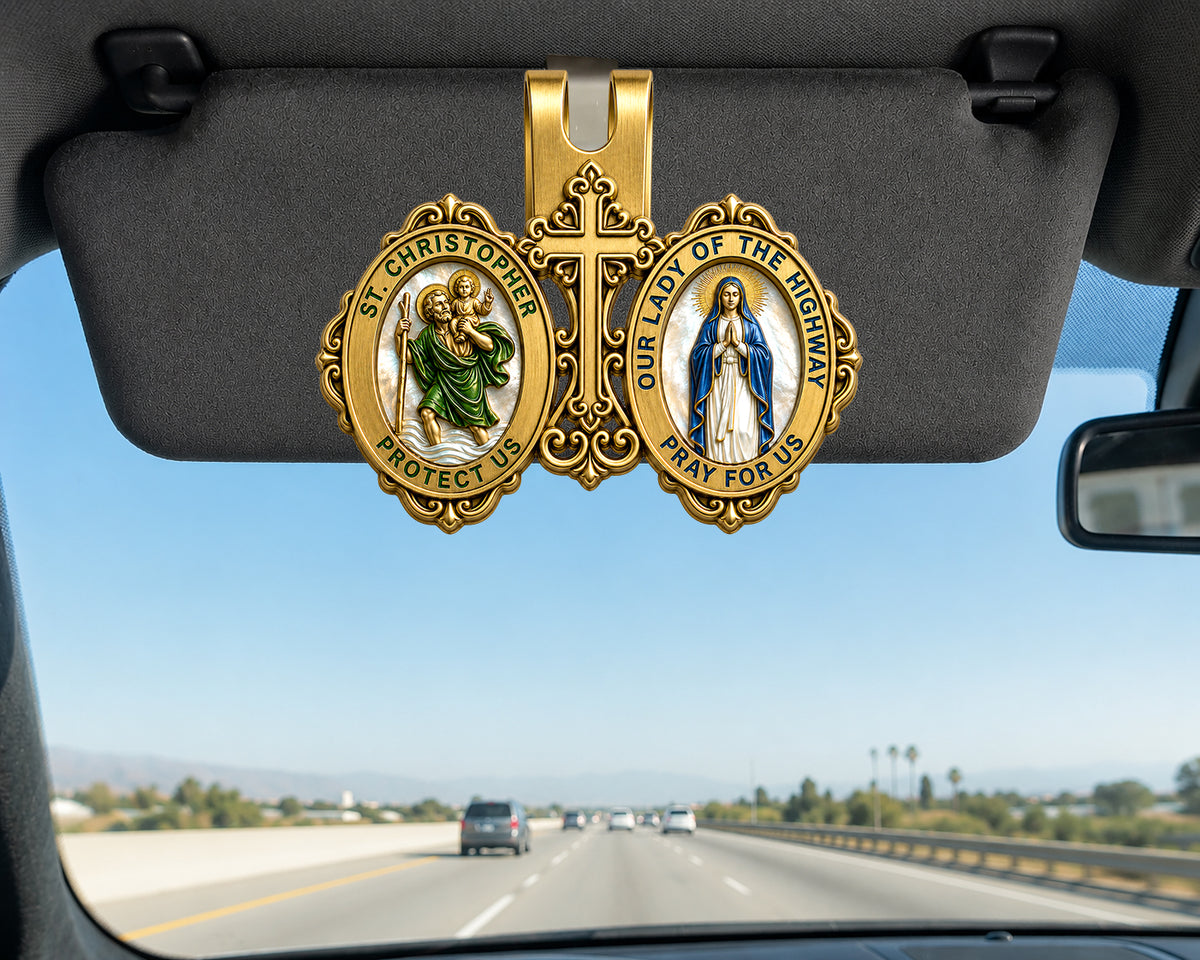St. Christopher & Mary Protection - Car Visor Clip