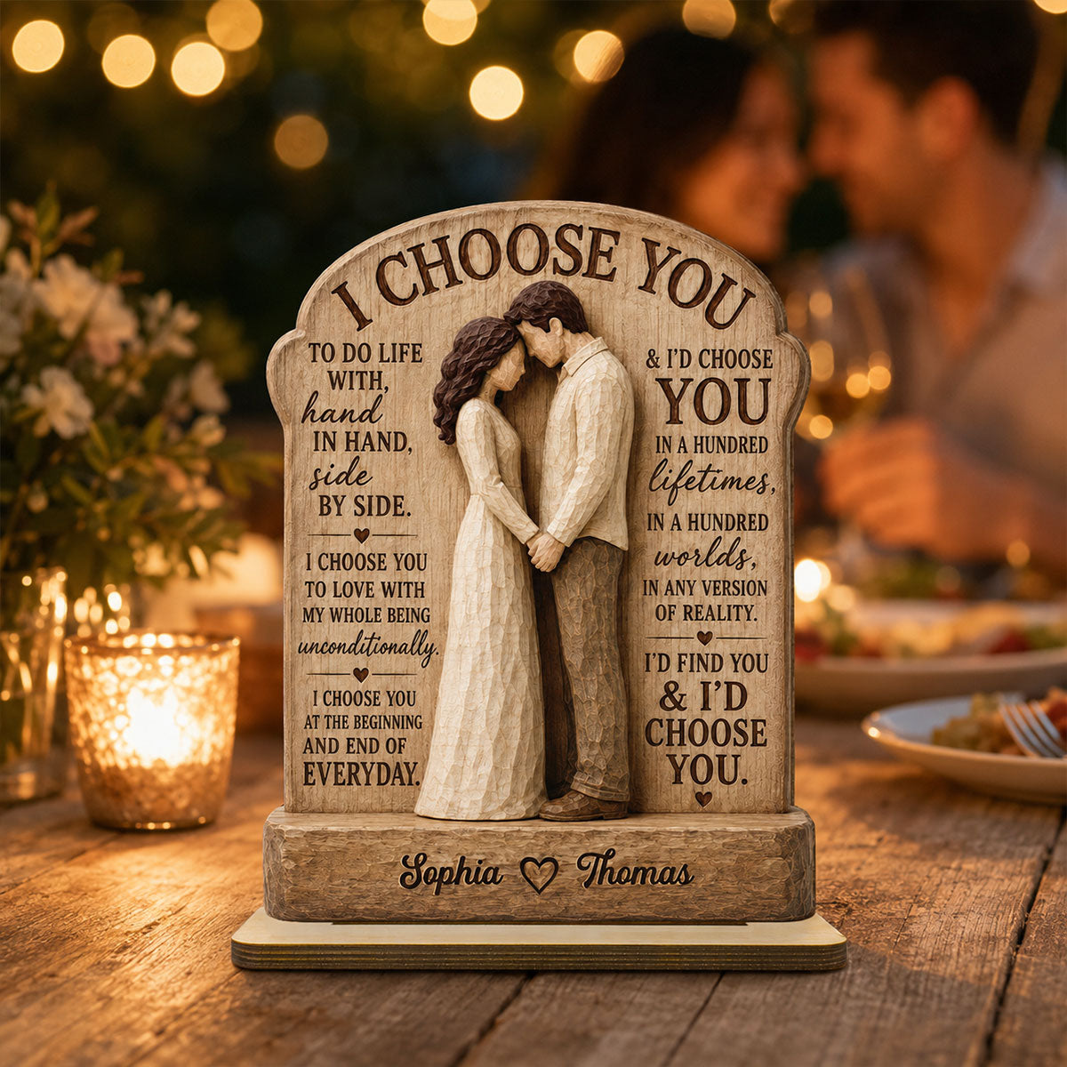 I Choose You Couple Hand In Hand 2D Flat - Personalized Wooden Plaque - Anniversary Gift Keepsake For Couples