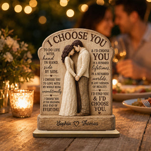 I Choose You Couple Hand In Hand 2D Flat - Personalized Wooden Plaque - Anniversary Gift Keepsake For Couples