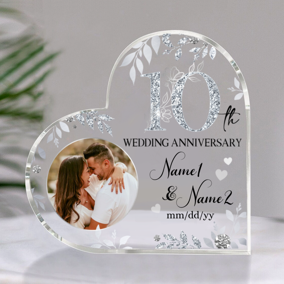 10th Anniversary Acrylic Heart Plaque, Personalized 10th Anniversary Gift, 10th Wedding Anniversary Gift for Husband Wife, Aluminum Anniversary Gift