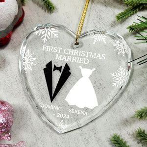 First Christmas As Married Couples - Personalized Heart Shaped Glass Ornament