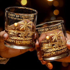 Every Sip Tastes Like Happy Retirement, Palm Trees Beach Chair Sun, Personalized Custom Whiskey Glass, Gift For Retirees