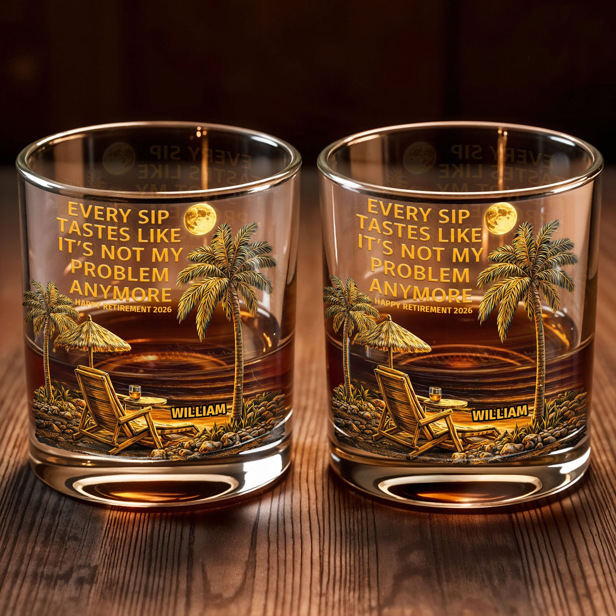 Every Sip Tastes Like It's Not My Problem Anymore, Palm Trees and Sunset, Whiskey Glass, Gift For Retirees