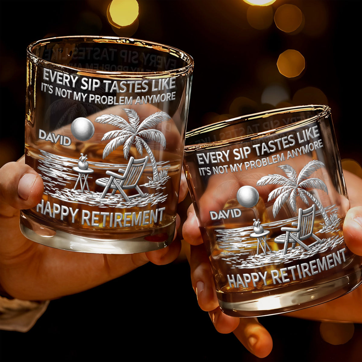 Every Sip Tastes Like It's Not My Problem Anymore, Palm Tree and Beach Chair, Whiskey Glass, Gift For Retiree