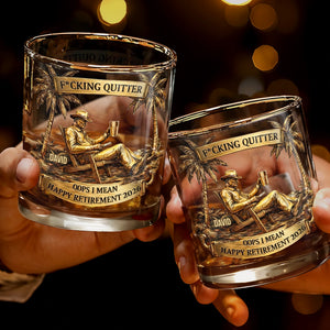 Effing Quitter Happy Retirement Palm Trees and Relaxation, Personalized Whiskey Glass, Gift for Retiree