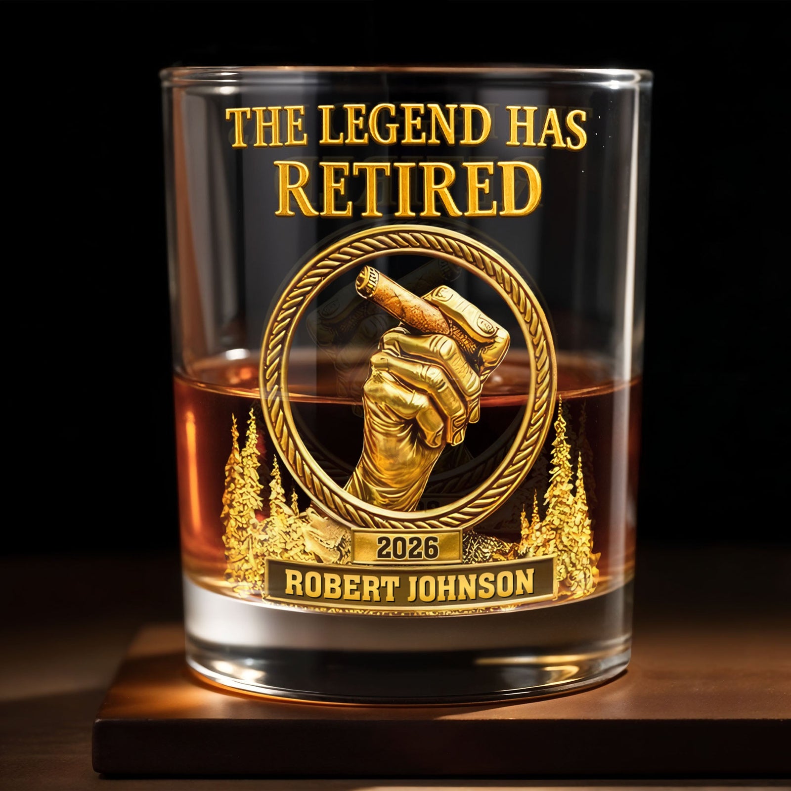 The Legend Has Retired, Personalized Custom Whiskey Glass, Gift For Retirees and Cigar Lovers