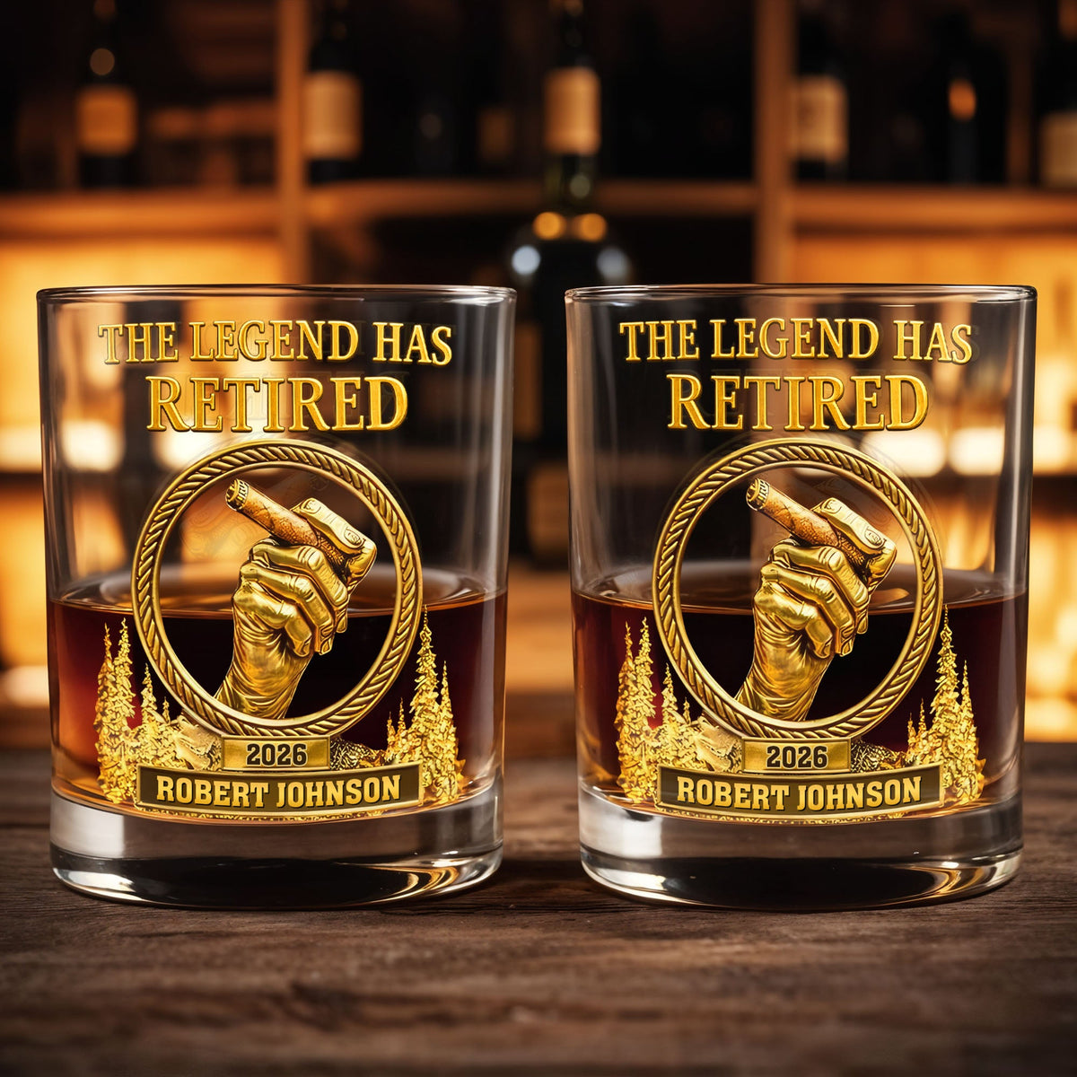 The Legend Has Retired, Personalized Custom Whiskey Glass, Gift For Retirees and Cigar Lovers