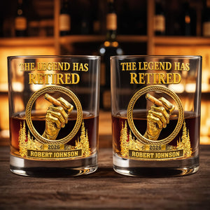 The Legend Has Retired, Personalized Custom Whiskey Glass, Gift For Retirees and Cigar Lovers