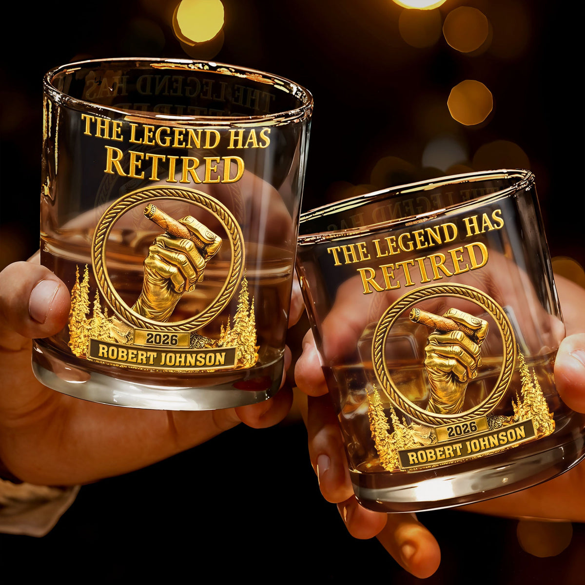 The Legend Has Retired, Personalized Custom Whiskey Glass, Gift For Retirees and Cigar Lovers