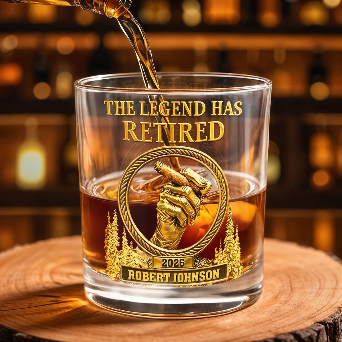 The Legend Has Retired, Personalized Custom Whiskey Glass, Gift For Retirees and Cigar Lovers
