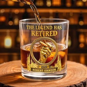 The Legend Has Retired, Personalized Custom Whiskey Glass, Gift For Retirees and Cigar Lovers