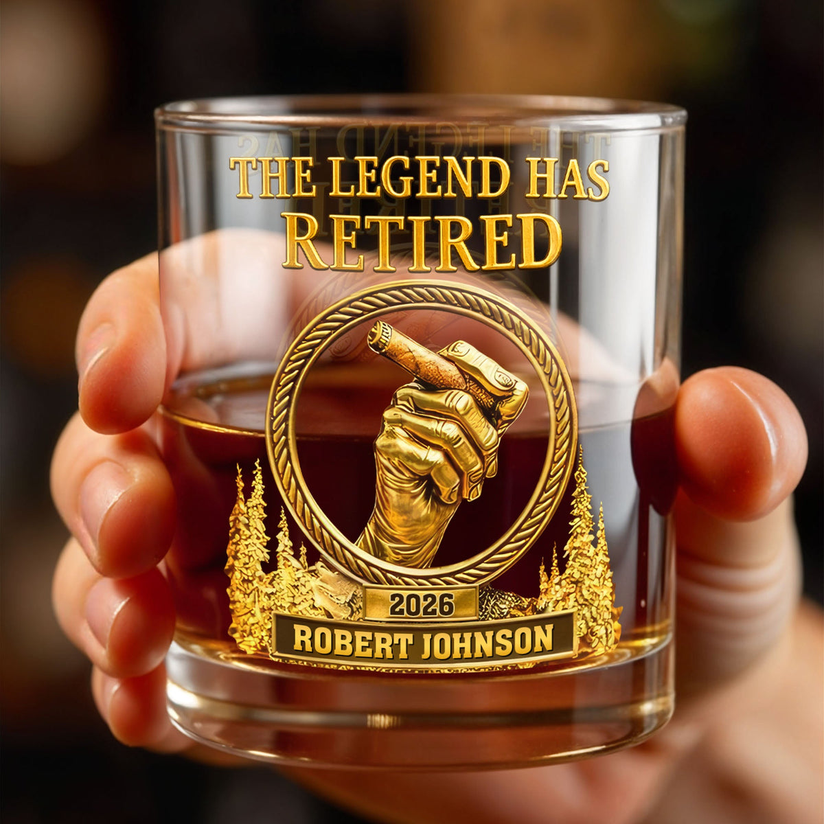The Legend Has Retired, Personalized Custom Whiskey Glass, Gift For Retirees and Cigar Lovers