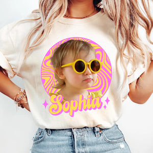 Custom Wavy Graphic Unisex T-shirt Your Photo + Name Personalized Face Comfort Colors Shirts for Husband and Wife Custom Y2K Retro 90s Tee